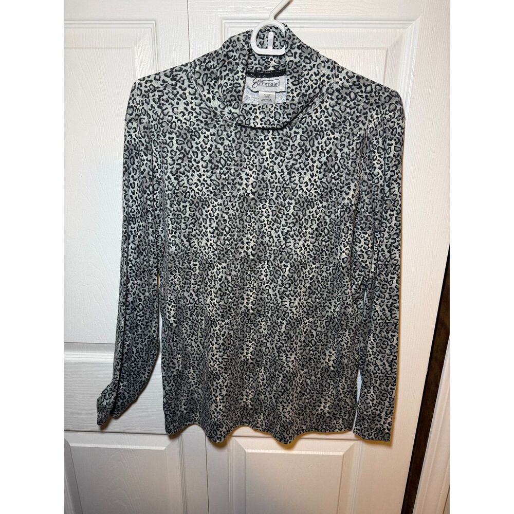 Easy Essentials Gray Leopard Print Cowl Neck Top Women's Large